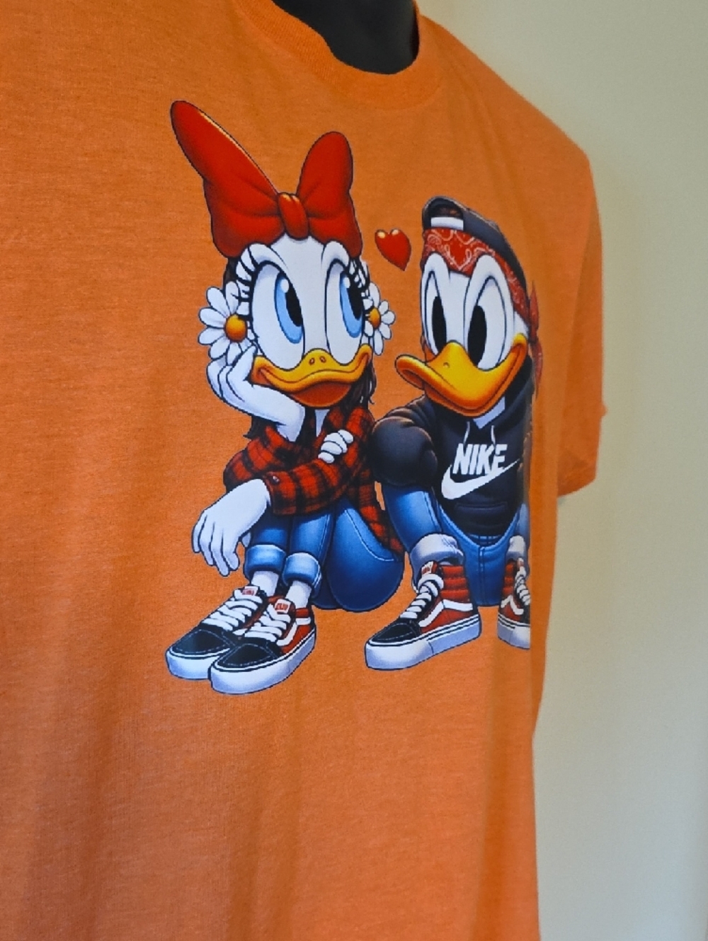 Gildan Orange Short-Sleeve Tee with Donald & Daisy Duck Graphic - Picture 2 of 6